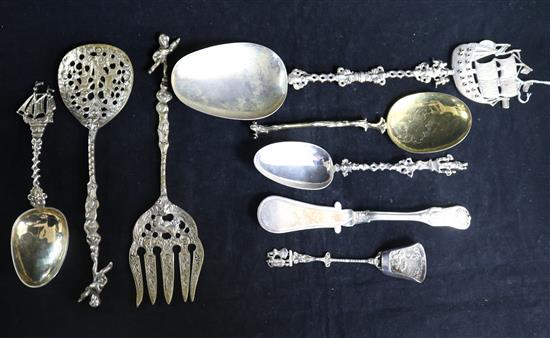 A group of Dutch and German silver and plated spoons.